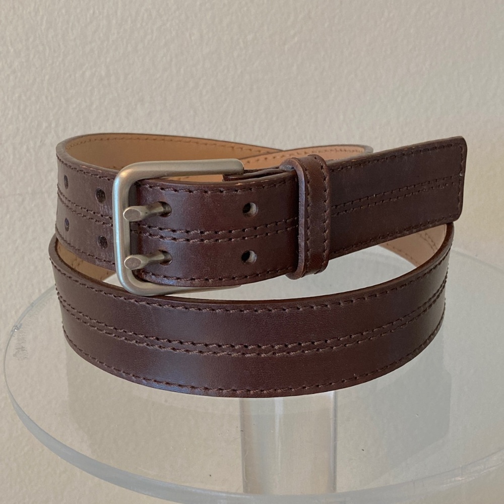 Brown Leather Belt Vintage Made in Italy Talbots Size M 29" to 33" Double Prong
